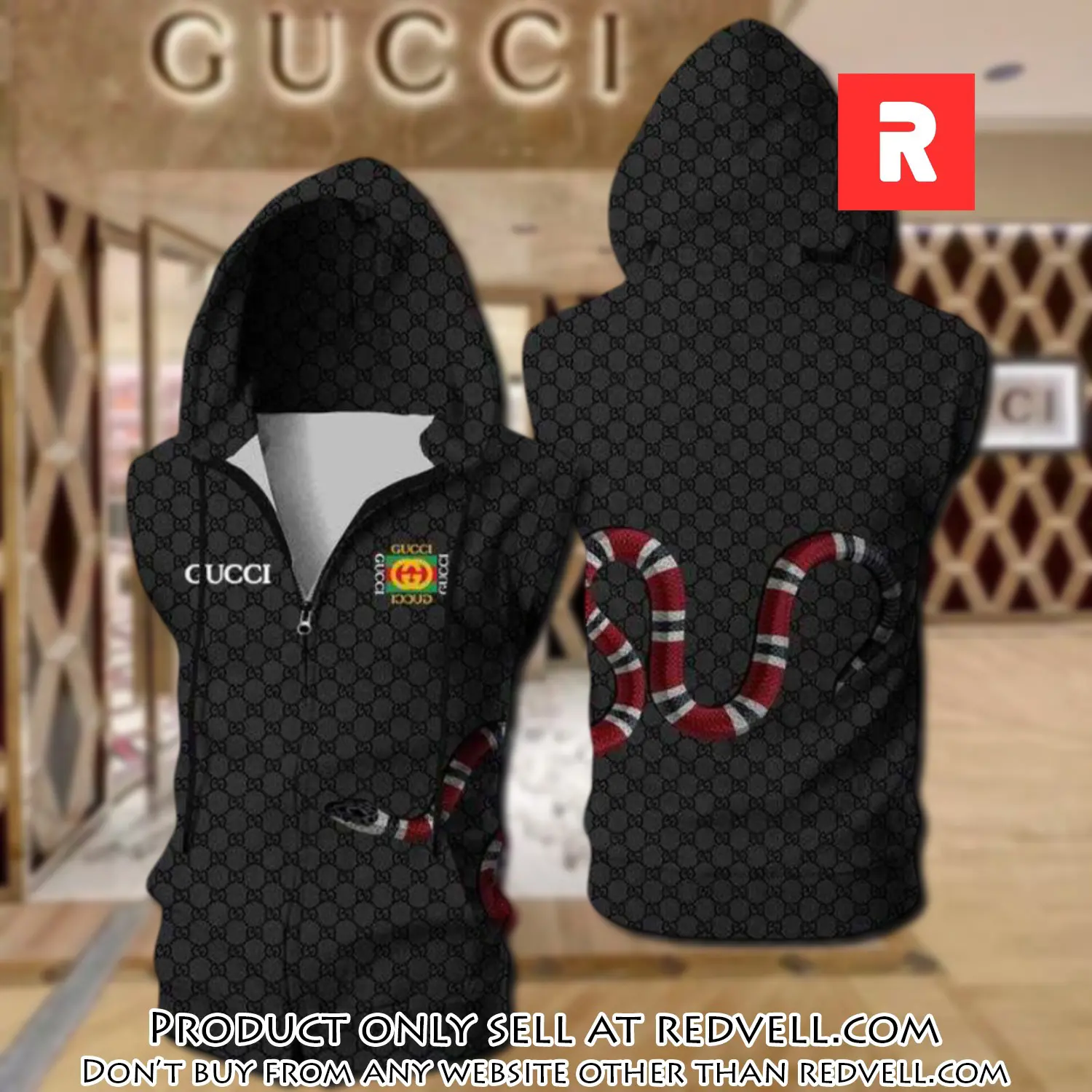 Gucci black snake unisex sleeveless zip up hoodie luxury for men women szh004 rv4948354